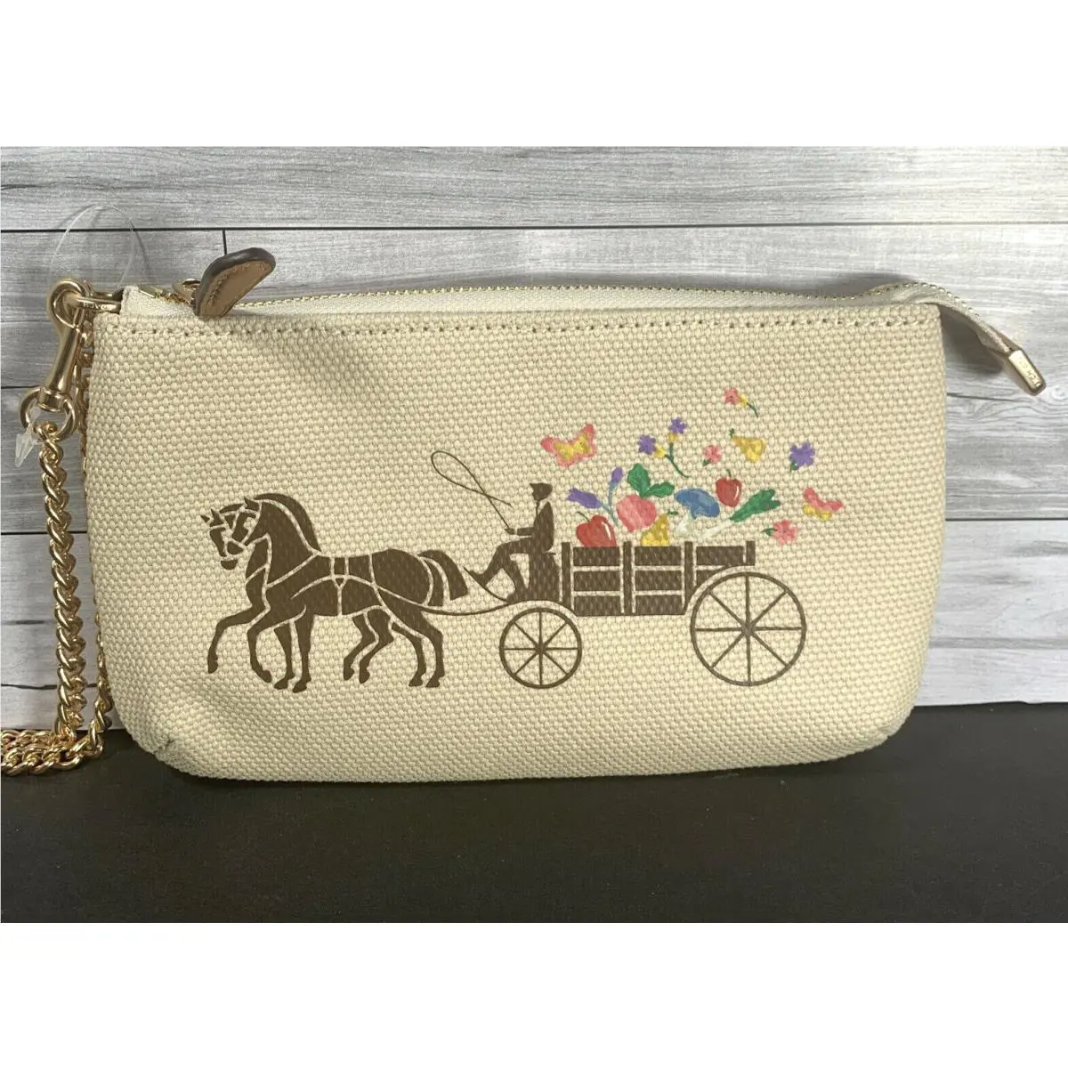 Coach Large Wristlet 19 Dreamy Veggie Print Horse Carriage Canvas C8725