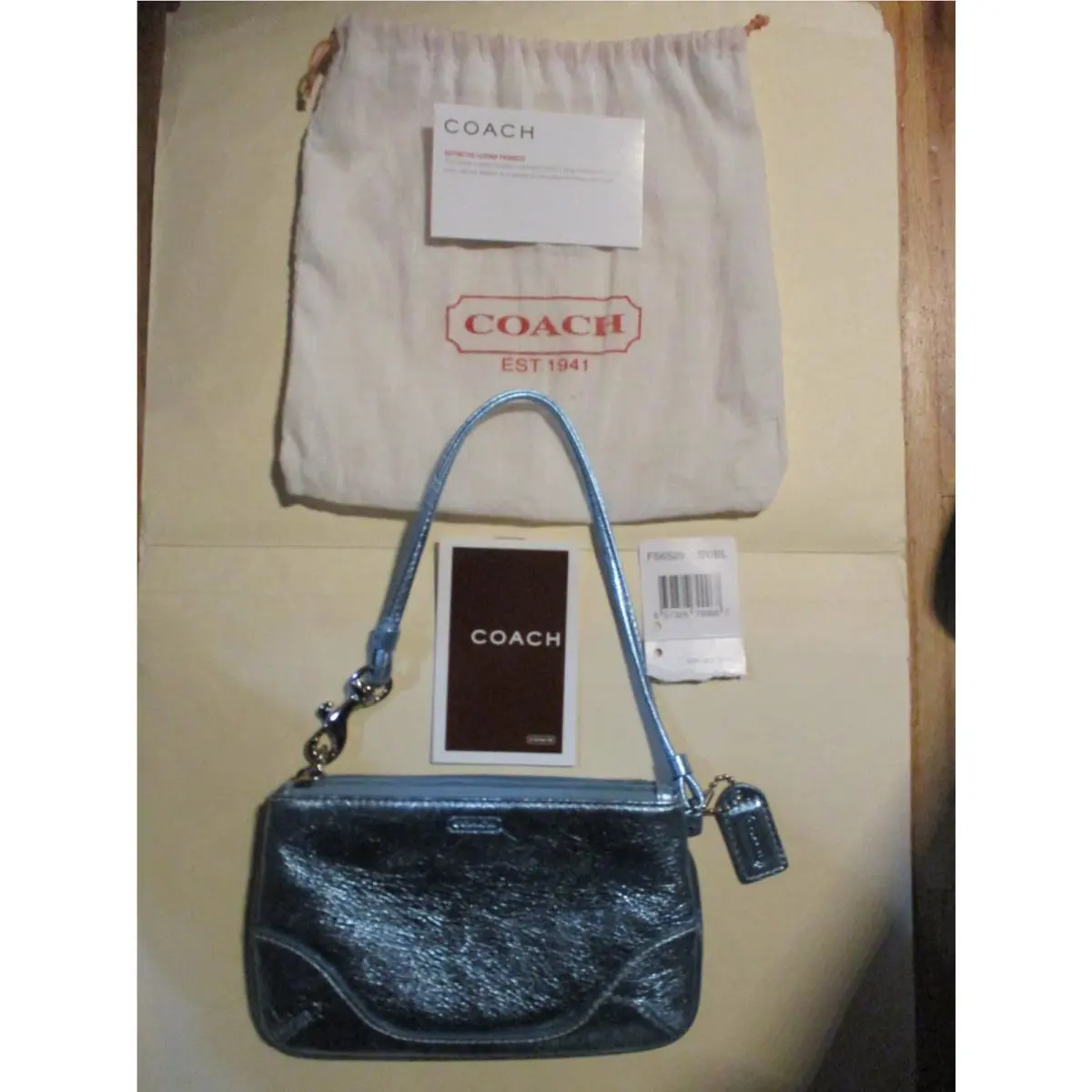 Coach Metallic Blue Wristlet Bag - - Dust Bag