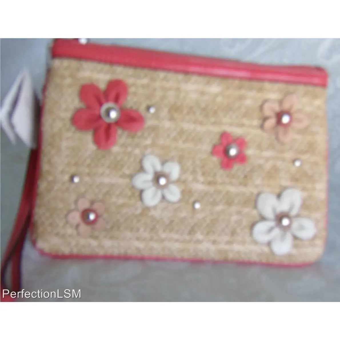 Coach 51218 Metro Medium Natural Straw Leather Accent/trim Wrist-let