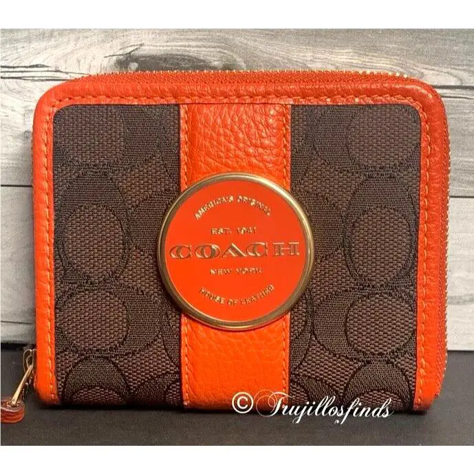 Coach Small Zip Around Wallet In Signature Canvas and Leather C8323