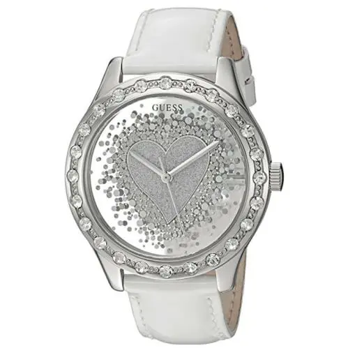Women`s White Band Heart Transparent Gem See Through Watch U0909L1 W0909L1 by Guess