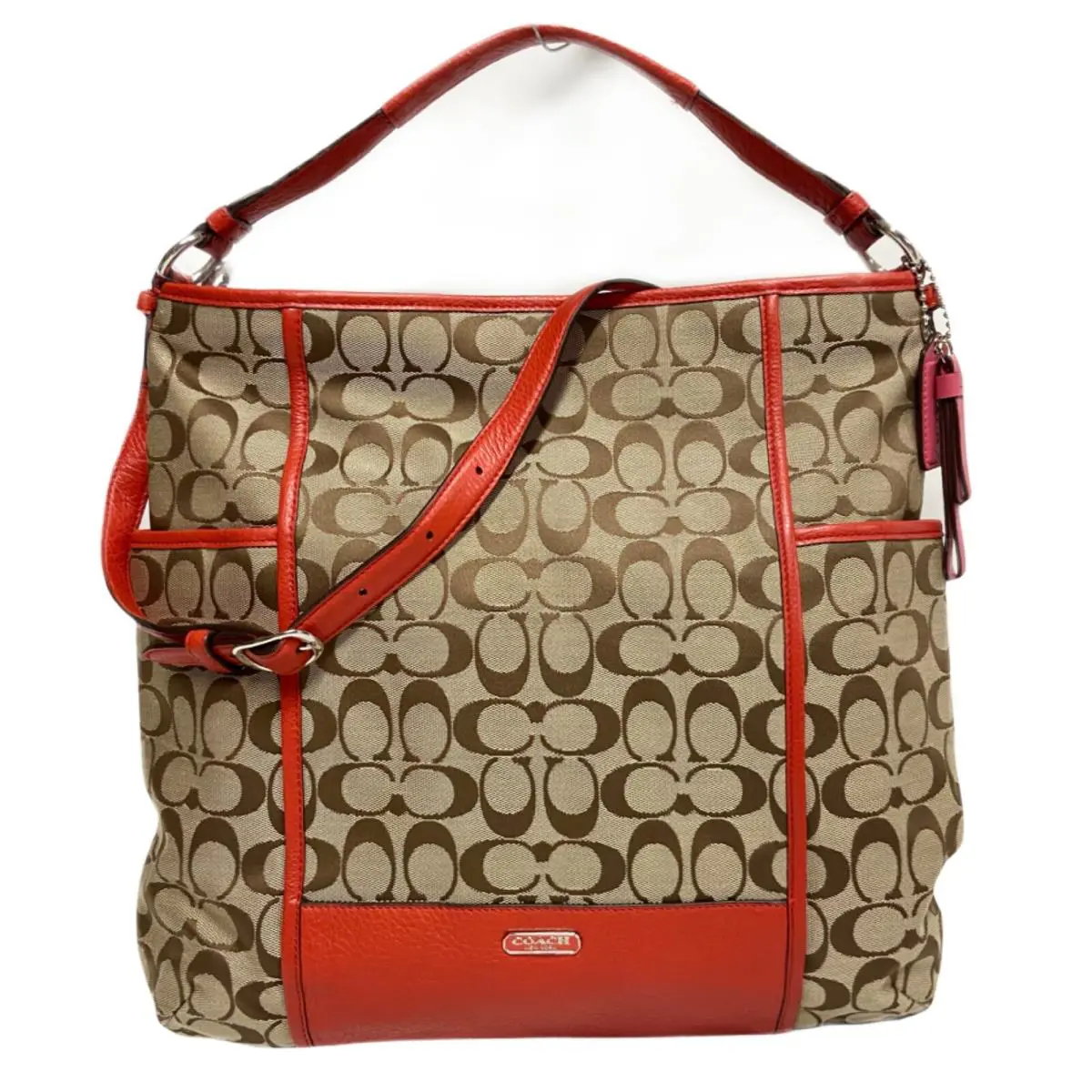 Coach Park Signature Hobo 30341 Khaki Vermillion