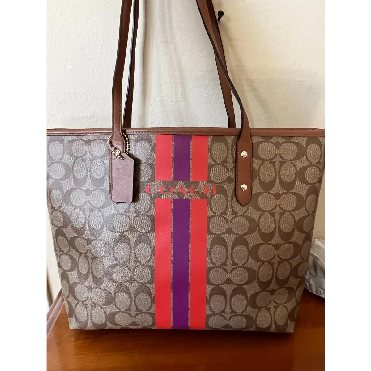 Coach 38405 Varsity Stripe Tote Purse Shoulder Handbag Mspr:
