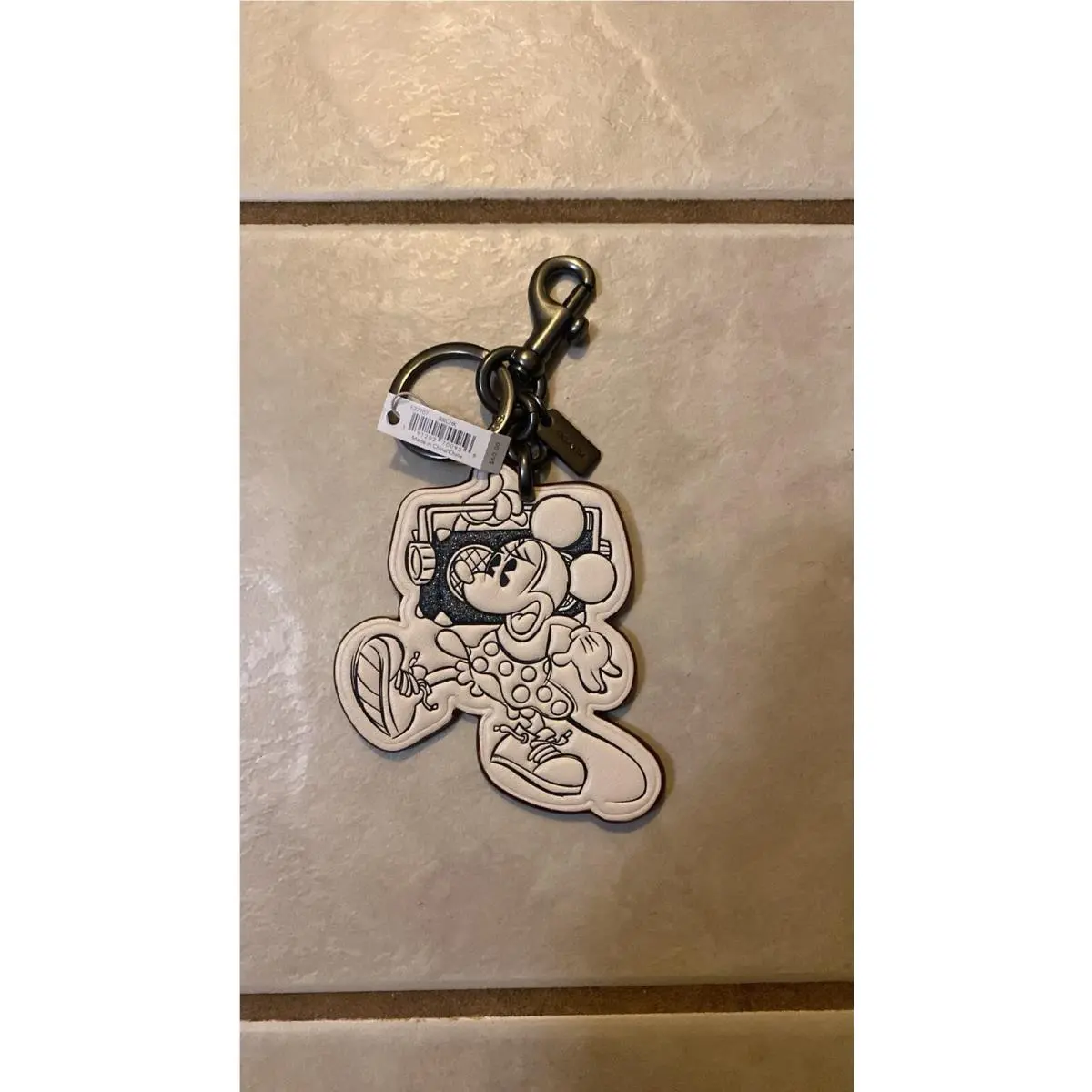 Coach x Disney Minnie Boombox Jamming Key Chain Fob Leather White