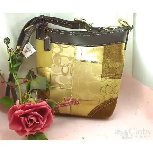 Coach Signature C Patchwork Gold Medium Shoulder Crossbody Bag - F10387