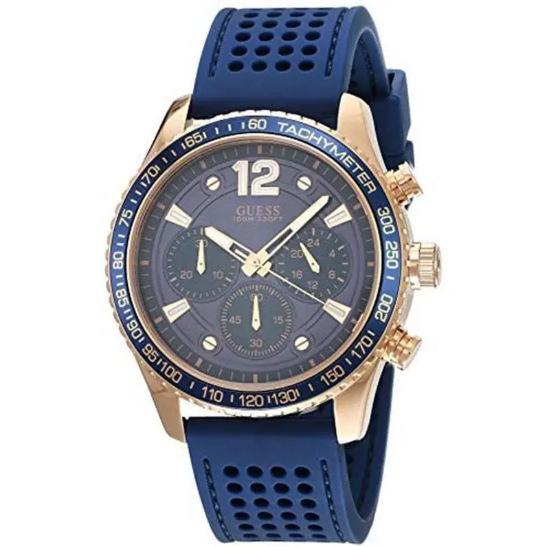 Multi Function Blue Dial Rubber Chronograph Men`s Analog Watch W0971G3 by Guess
