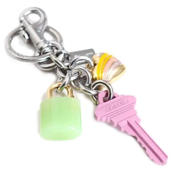 Coach Key Cluster Bag Charm Keychain Silver Pink Green Multi-color CP891