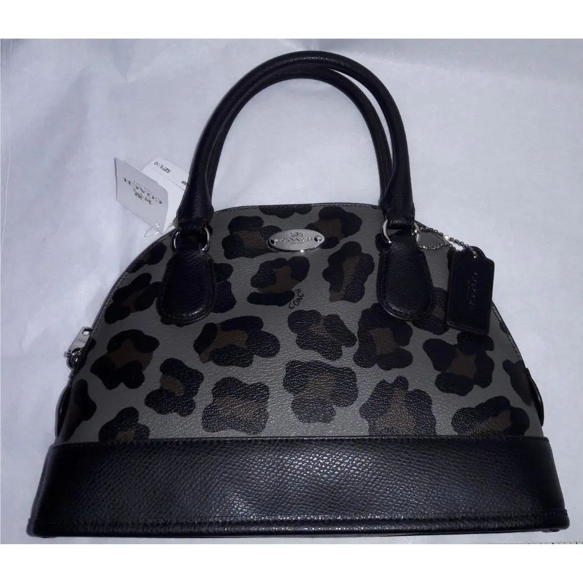 Cora Ocelot Leopard Satchel Bag Purse F36219 Gray/black by Coach