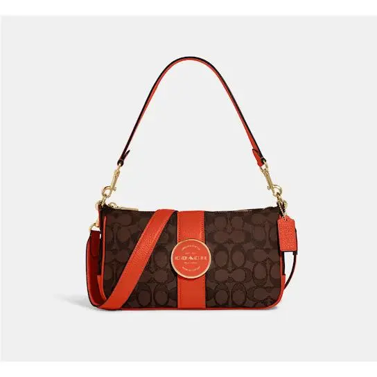 Coach Brown/mango Signature Jacquard Lonnie Shoulder Bag/xbody C8306