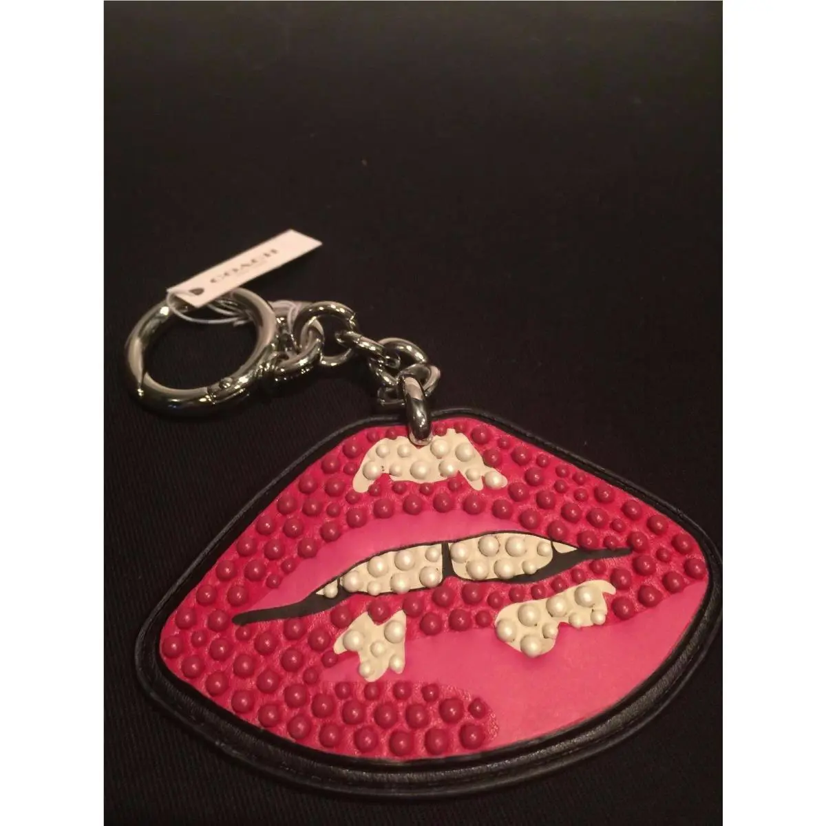 Coach Lip Bite Key Chain Kiss Calf Leather Keyring Mouth Charm Bag Purse Fob