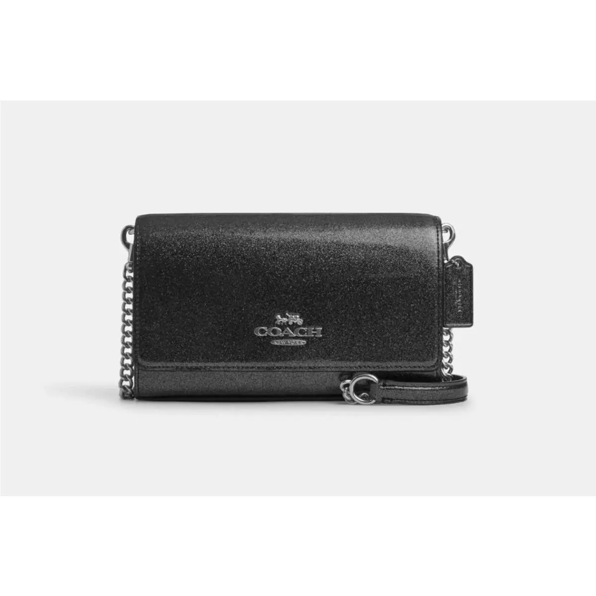 Coach Silver/gunmetal Glitter Patent Leather Flap Clutch Crossbody CP032