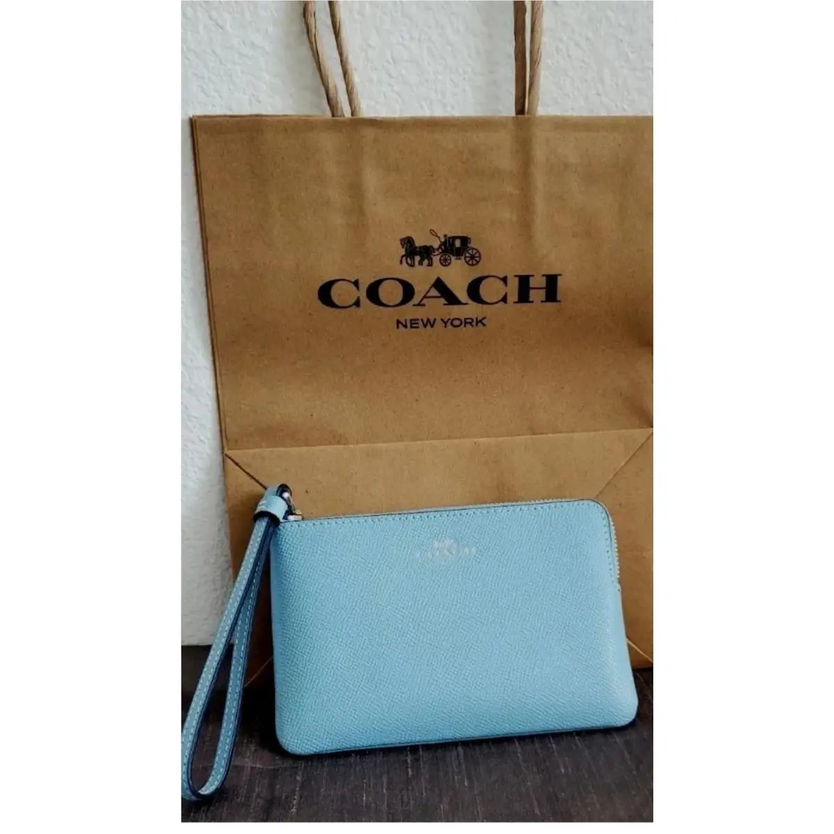 Coach Corner Zip Wallet Wristlet with Csrn Zip Sv/ Water Fall Cornflower