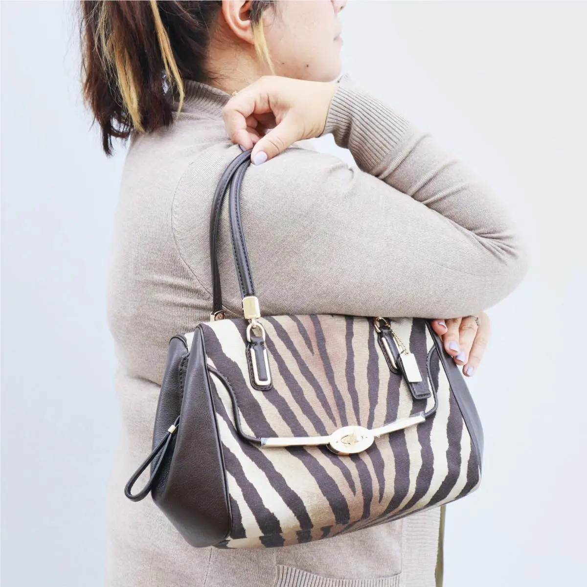 Zebra Animal Print Two Way Satchel in Brown Elegant by Coach