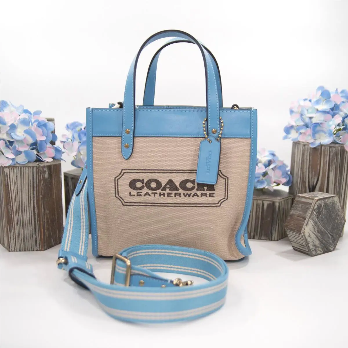 Coach Pool Leather Natural Canvas Field Tote 22 Bag CH740