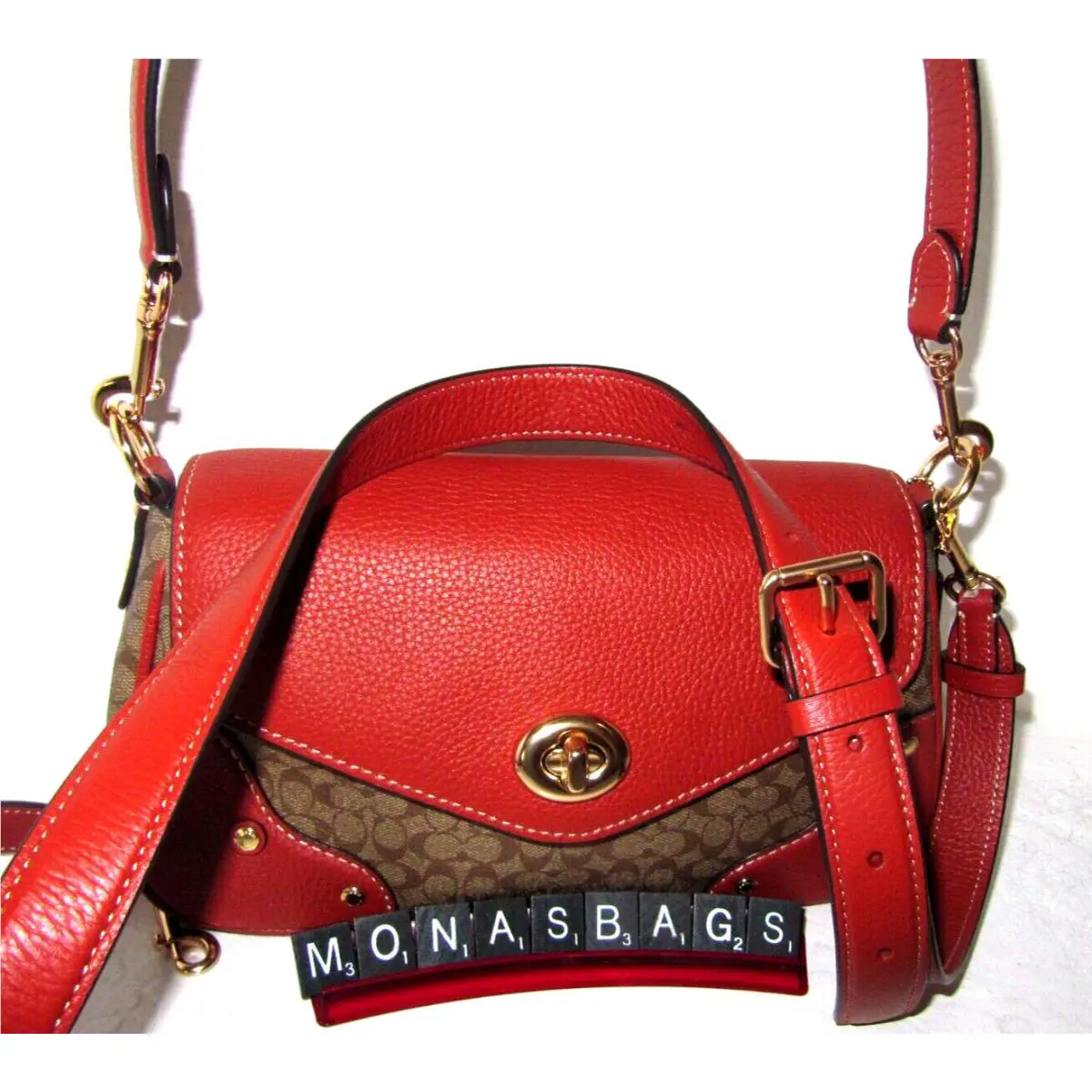 CE639 Millie Shoulder Bag Terracotta Leather Khaki Signature by Coach