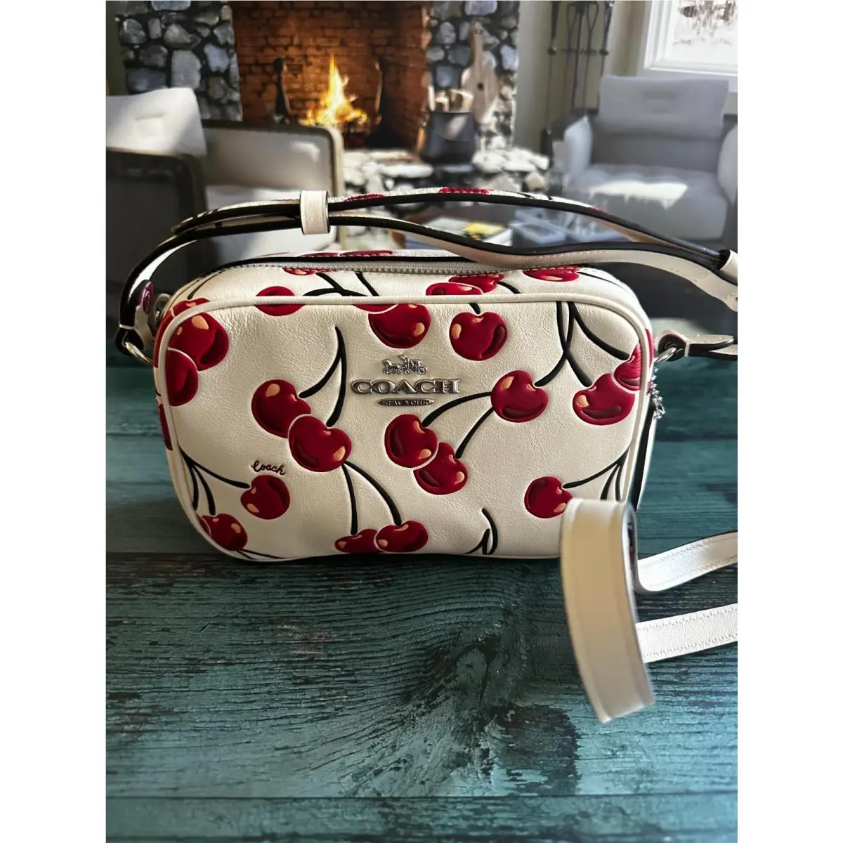 Coach CAB04 Mini Jamie Camera Bag In Smooth Leather Cherry Print Chalk Multi