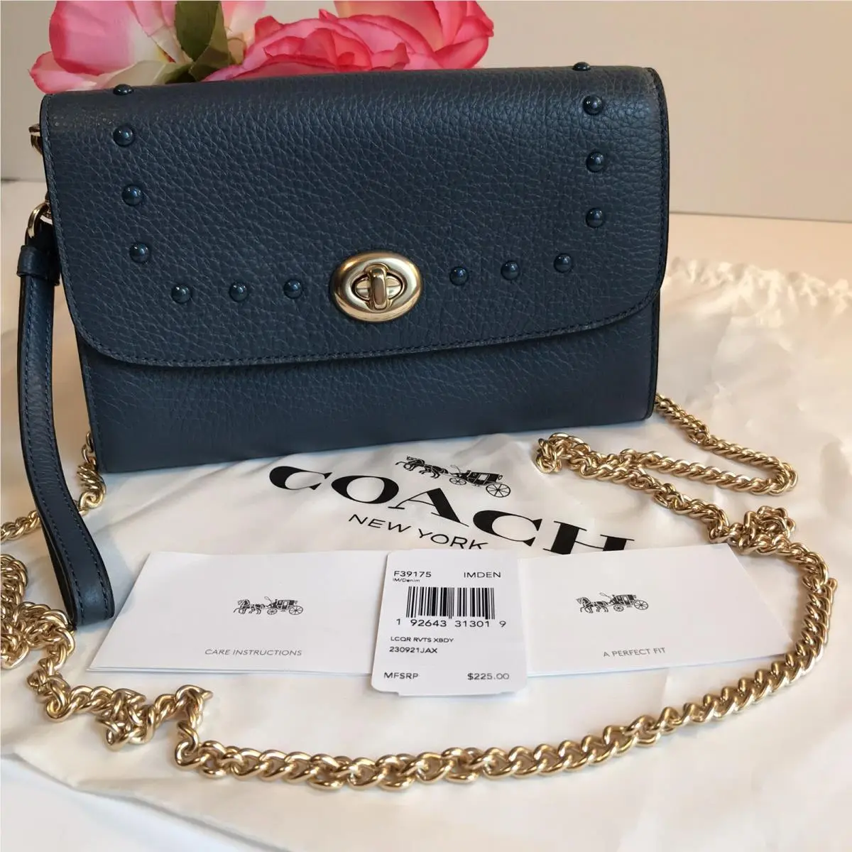Coach Chain Crossbody with Lacquer Rivets F39175 Im/denim