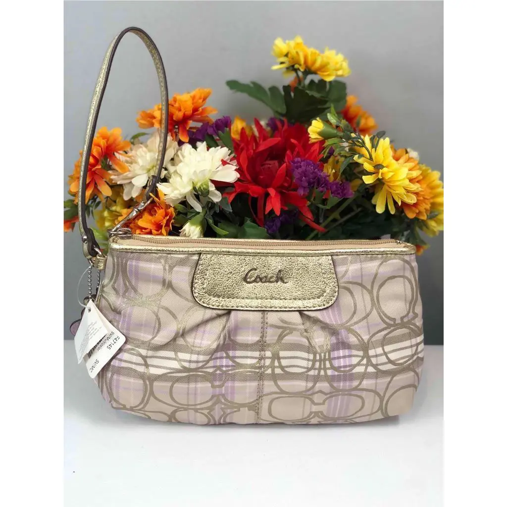 Coach Tartan CC Logo Silver/ Multi-color Large Wristlet F47145