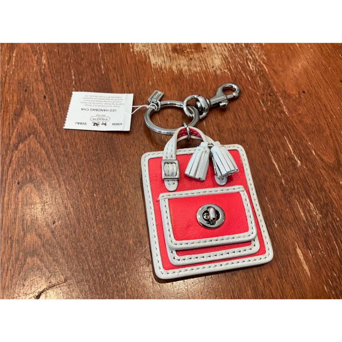 Coach Pink/white/silver Leather Tote Keychain/keyring/key Fob/purse Charm