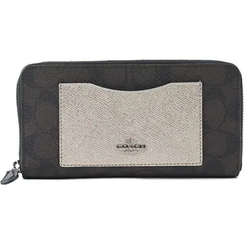 Coach Signature Pvc Accordion Zip Wallet Brown/black Platinum Style F22712