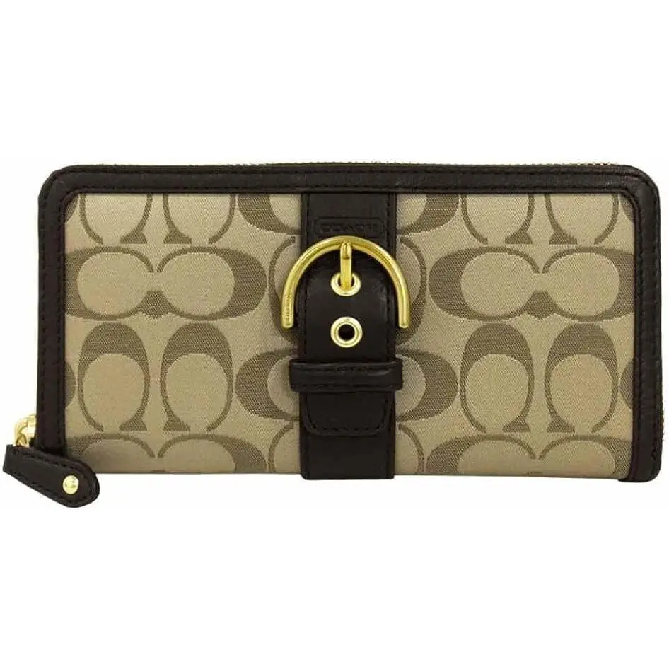 Coach F50095 Signature Campbell Buckle Accordion Zip Around Wallet