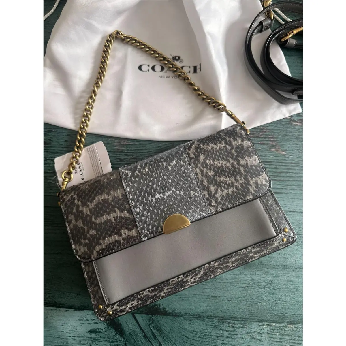 Coach 76541 Snakeskin Dreamer Crossbody Heather Grey Rare