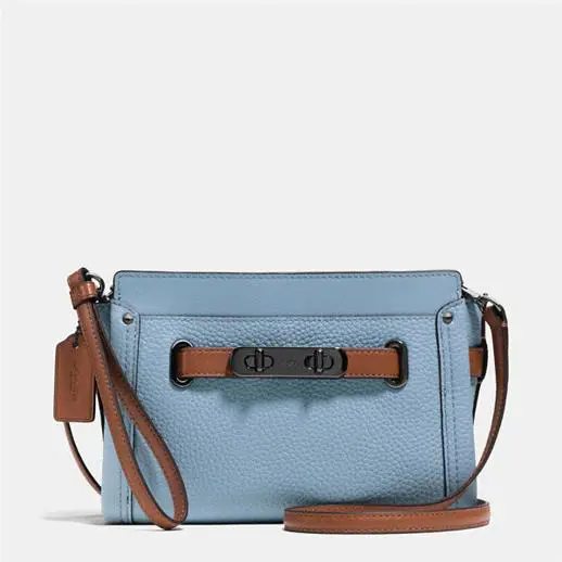 Coach 53107 Swagger Wristlet In Colorblock Pebble Leather Cornflower Luggage