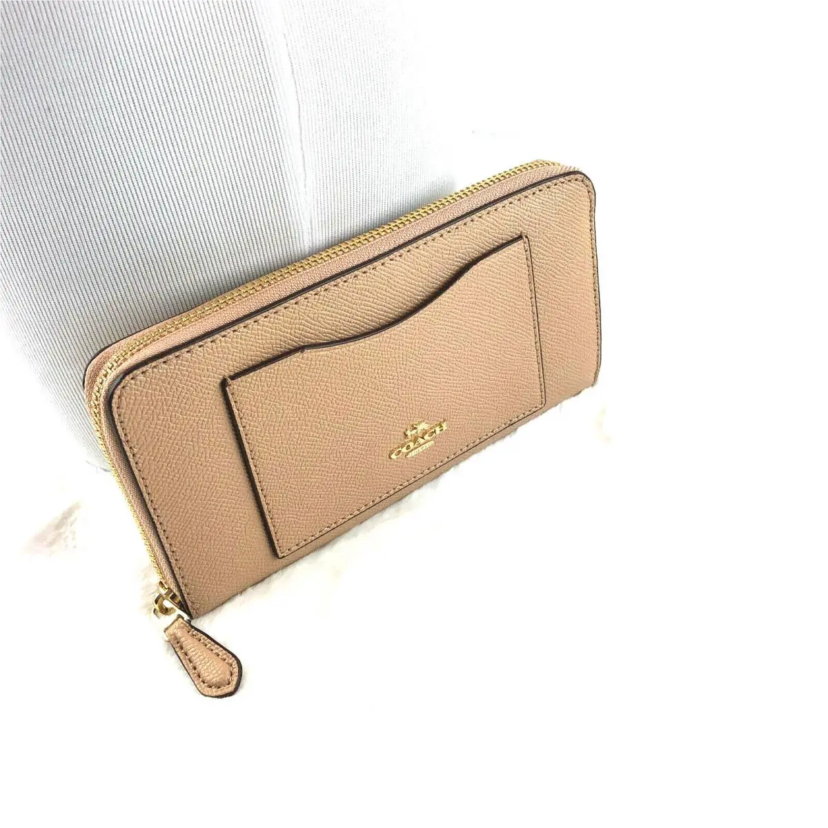 Coach Crossgrain Leather Accordion Zip Wallet Pink F54007 Retail