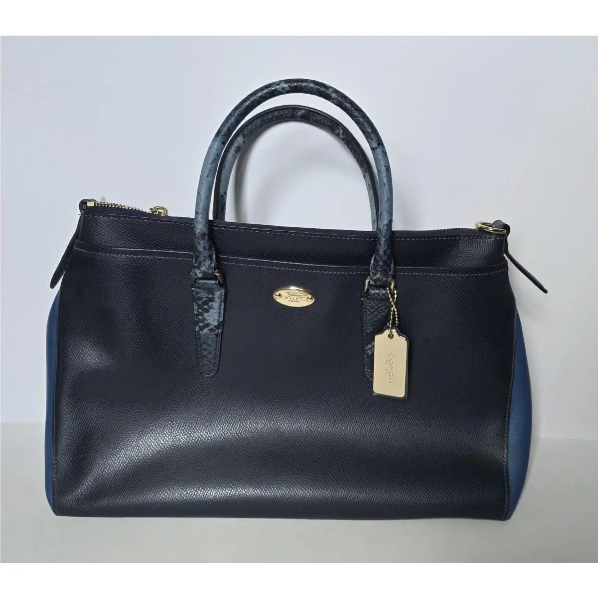 Coach Morgan Shoulder Bag/satchel Leather W/embossed Skin Trim Blue Gold F35887