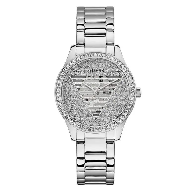 Ladies Silver Tone Triangle Dial Analog Watch - GW0605L1 by Guess