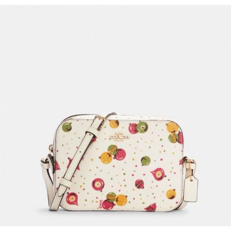 C7402 Mini Camera Bag with Ornament Print Canvas Leather Chalk Multi by Coach