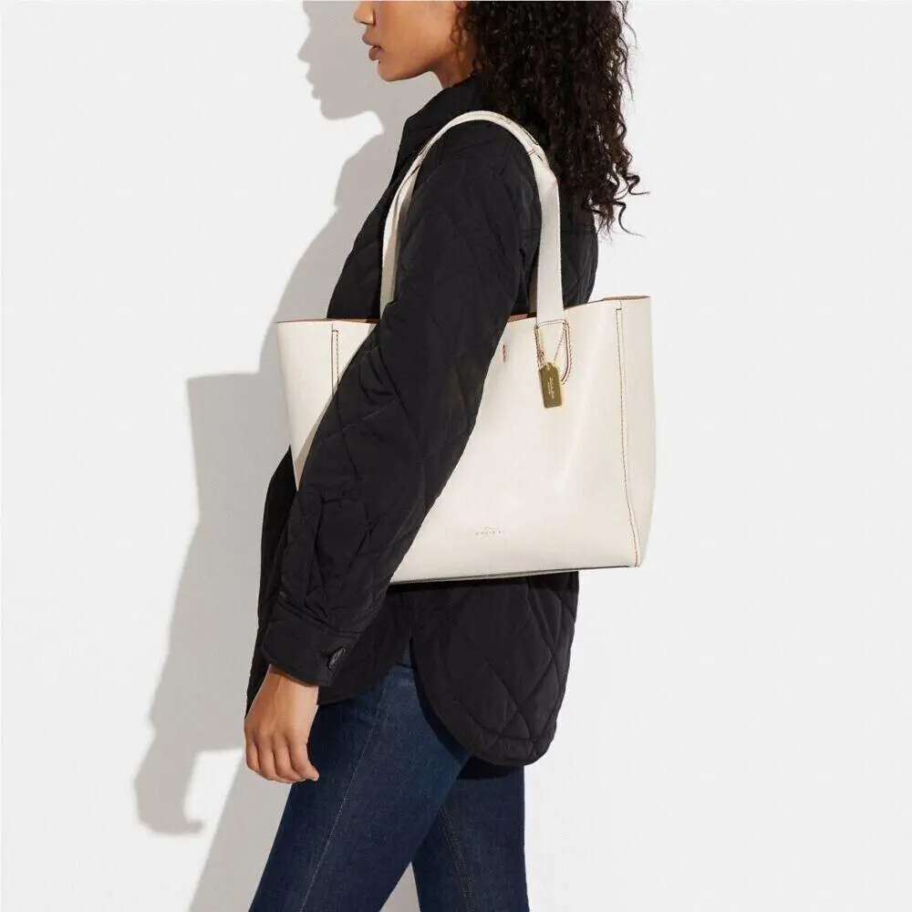 Coach Derby Tote Chalk Pebble Leather Shoulder Bag 58660