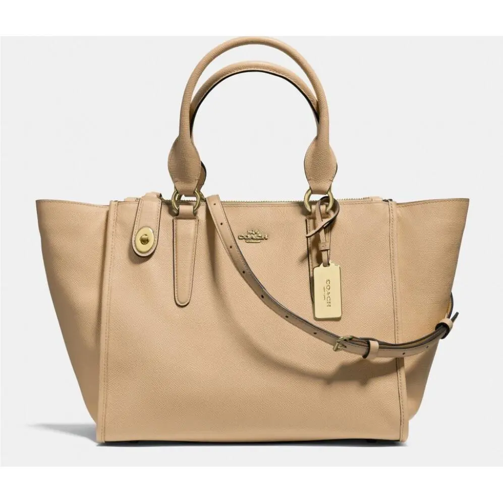 Coach Linud Crosby Carryall in Crossgrain Leather Crossbody / Tote Bag - Exterior: Beige