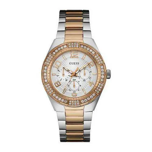 Guess Women`s Quartz Analog Display Stainless Steel Strap W0729L4 Analog Watch - Dial: White, Band: Gold, Silver