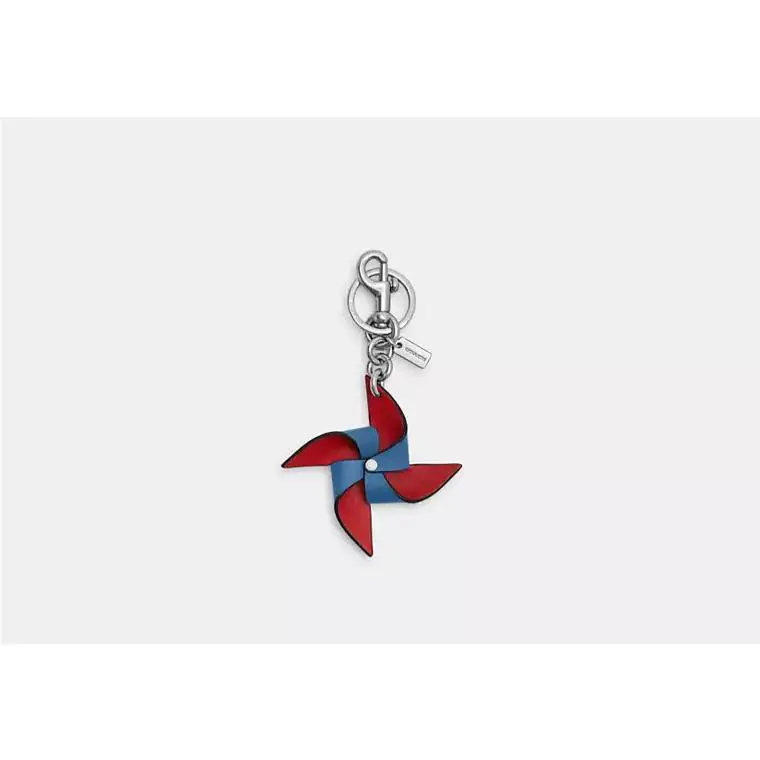 Coach Leather Bag Charm 3.5 Red Blue Pinwheel CU257 Keychain Clip Fob