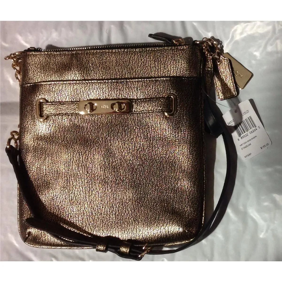 Coach Swagger Swingpack Metallic Pebble Leather Cross Body Li/gold 36502