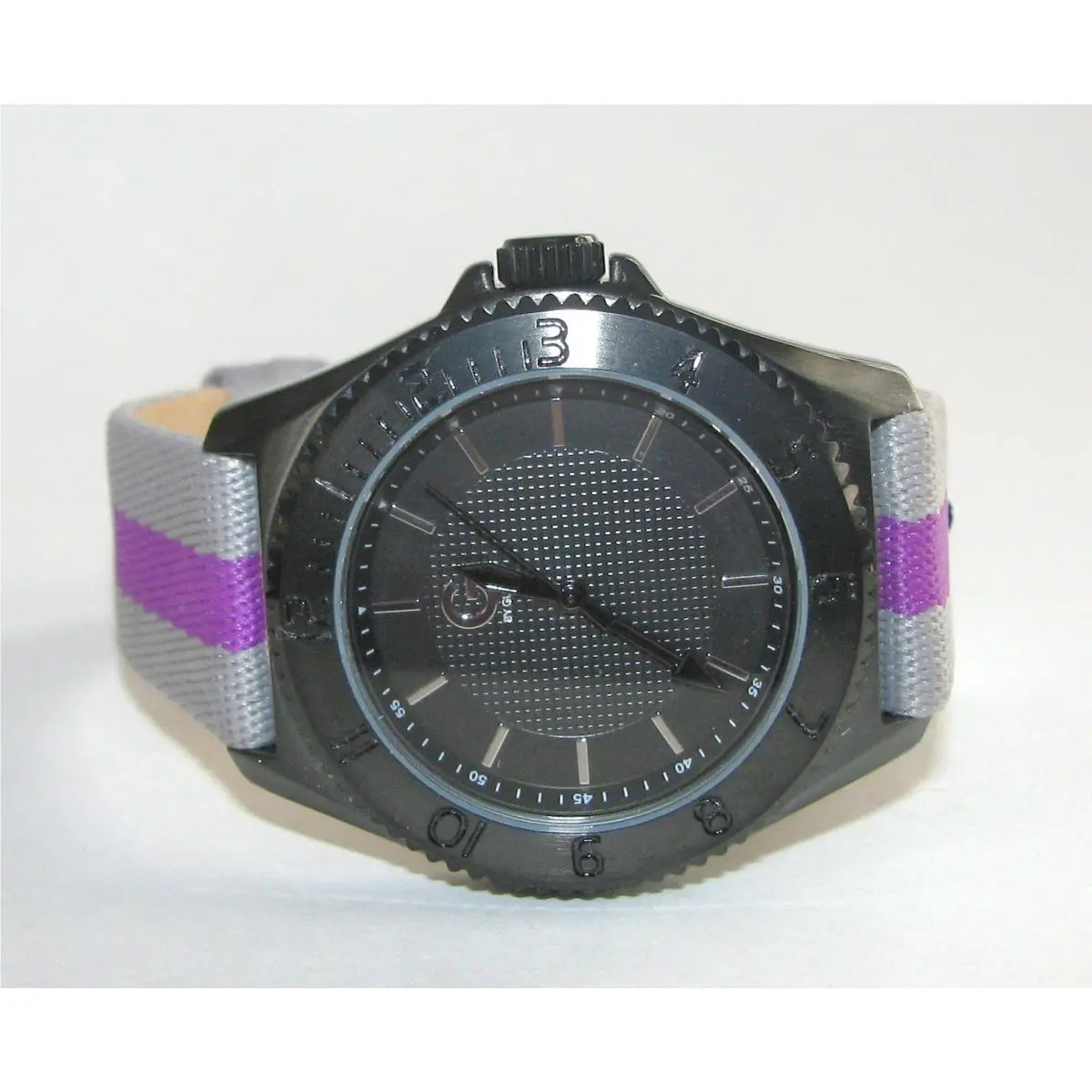 G BY Guess Grey Gray+purple Canvas Strap+black Dial Women`s WATCH-G74035G1-NEW
