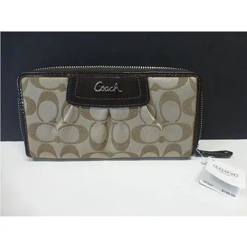 Coach Leather Jaccard Brown Zip Around Wallet Slots F45303 Tags