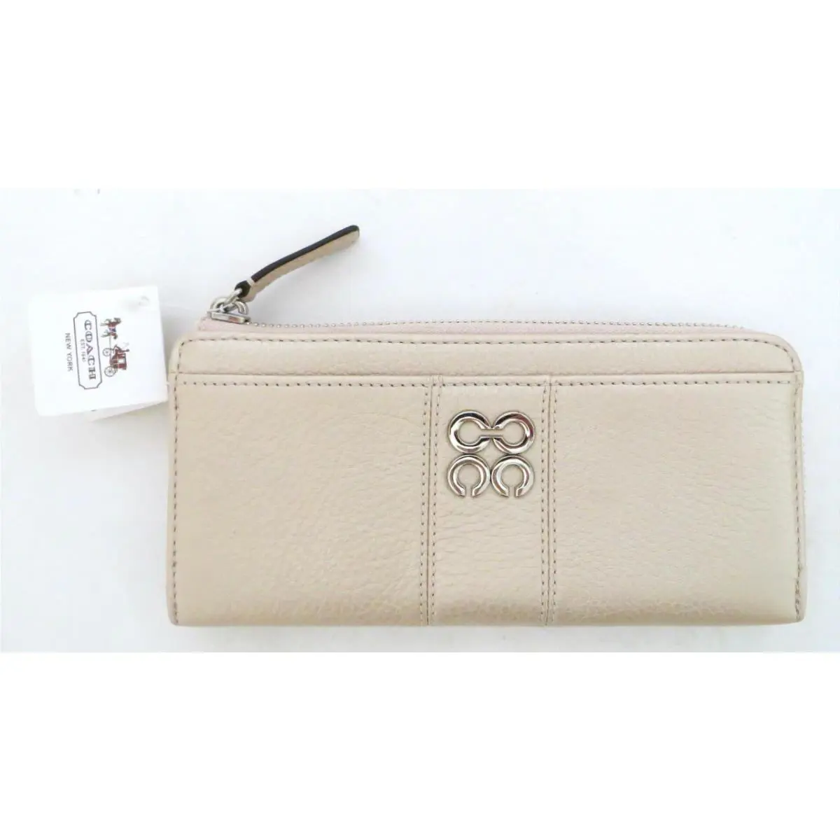Coach Julia Champagne Beige Pink Pebbled Leather Slim Zip Wallet 47376