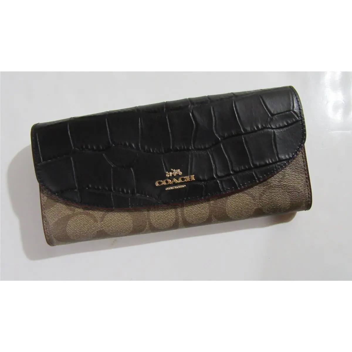 Coach F24354 Womens Signature Slim Envelope Wallet Khaki / Black