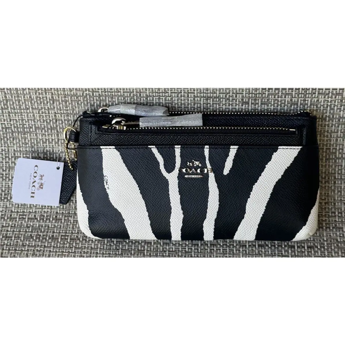 Coach 52347 Embossed Textured Leather Zebra-print Wallet with Pop Up Pouch