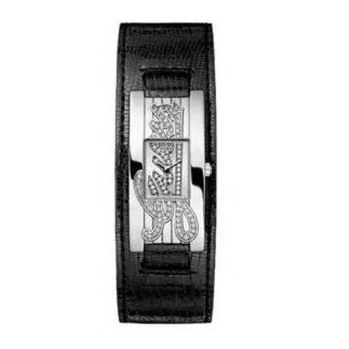 Guess Black Leather Cuff Silver S/steel Tone Guess Logo WATCH-W80055L1