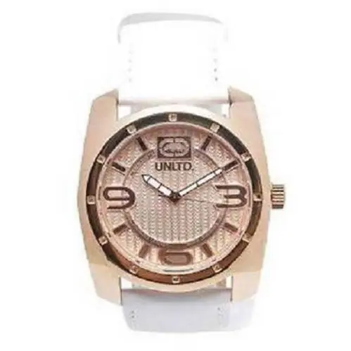 New-marc Ecko Unltd Rose Gold Tone White Leather Band The Philly Watch E09508G4