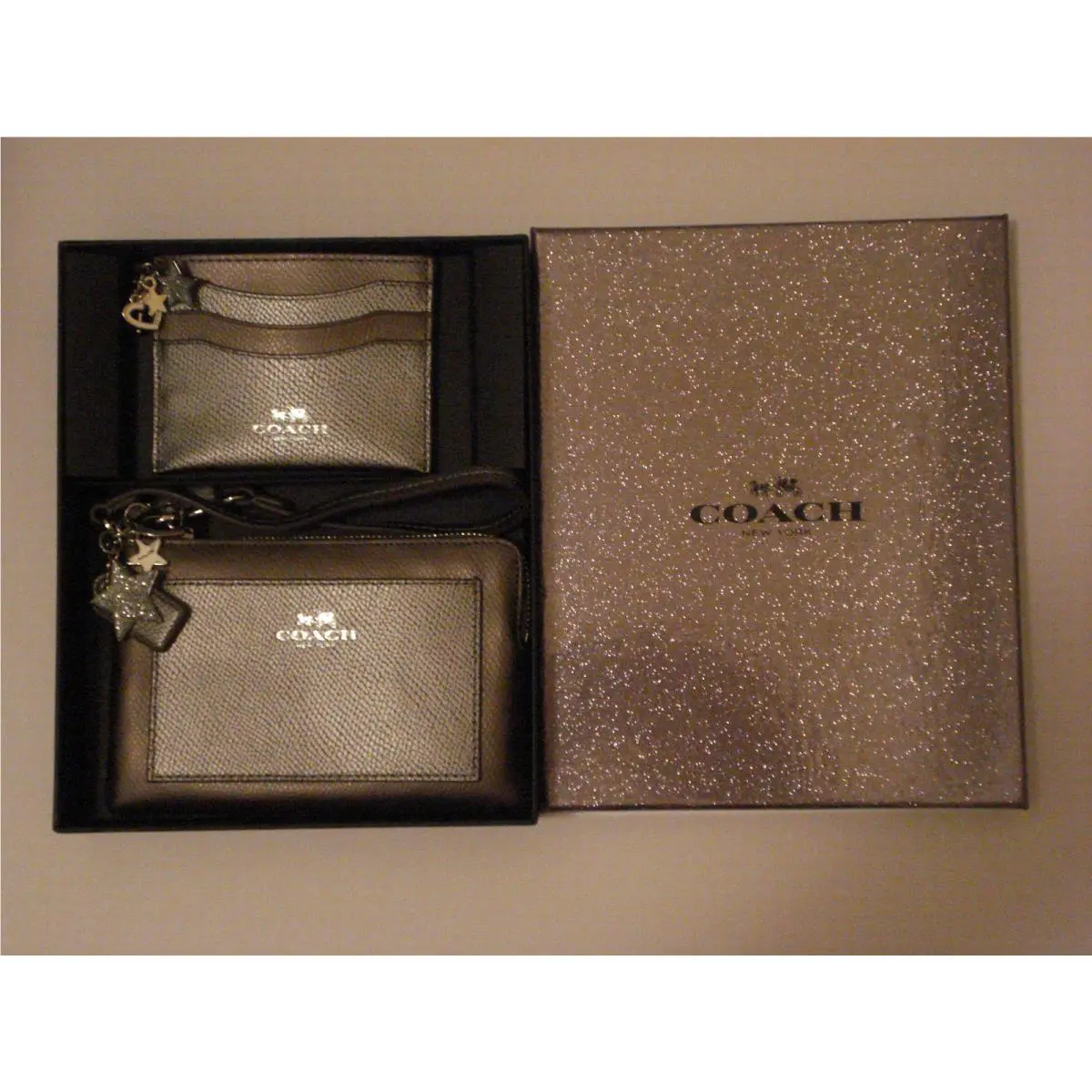 Corner Zip Wristlet and Flat Card Case W/charms IN Holiday Box - 64649 by Coach