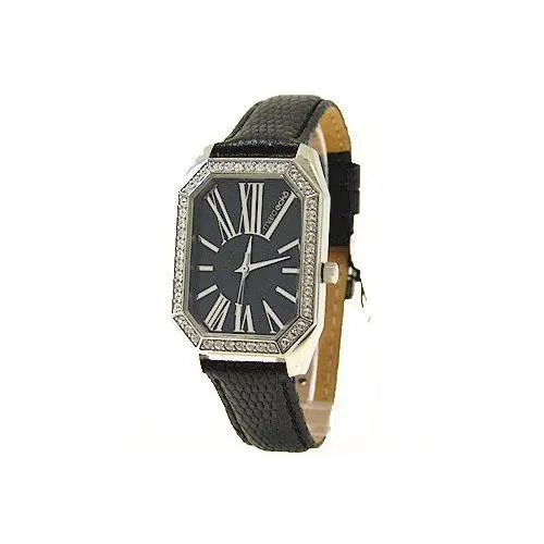 E75049L1 Black Leather Crystals Black Dial Steel Analog Womens Watch by Marc Ecko