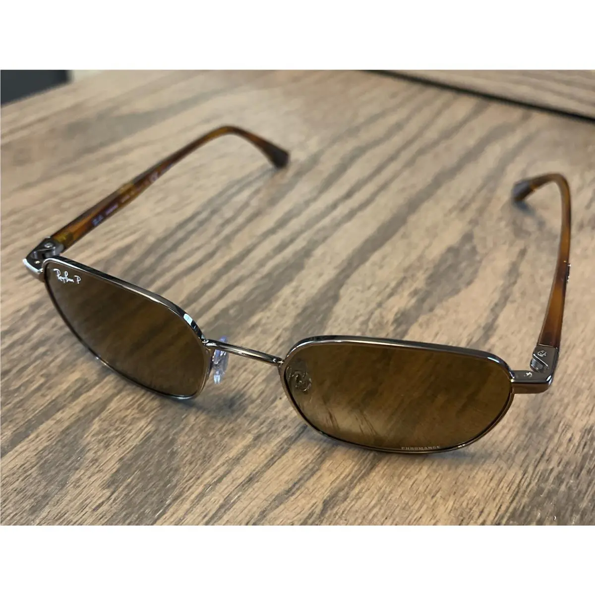 Ray-ban RB3664CH Chromance Square Sunglasses Light Brown w/ Brown