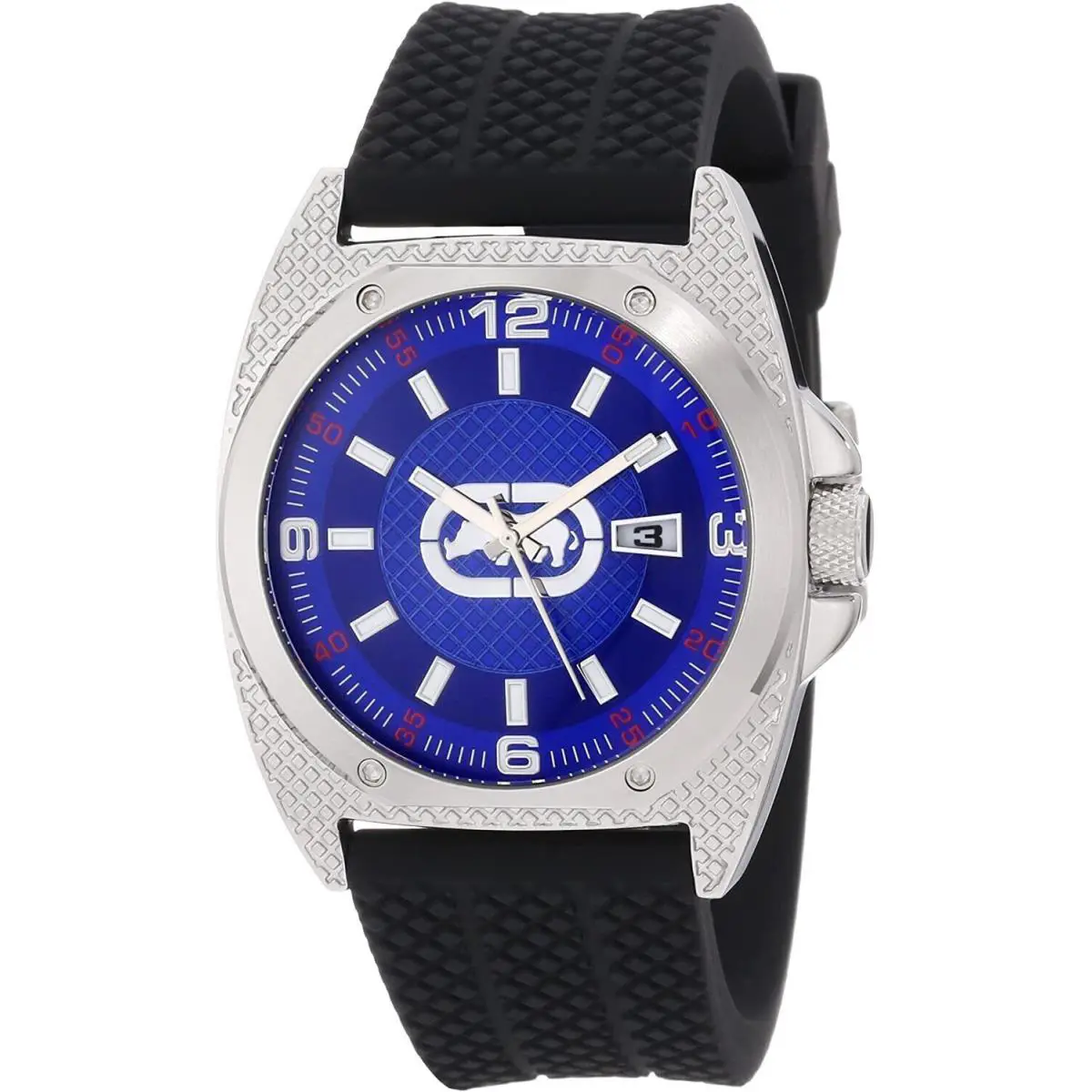 Silver Blue Dial Black Silicone Strap Band WATCH-E8M084MV by Marc Ecko