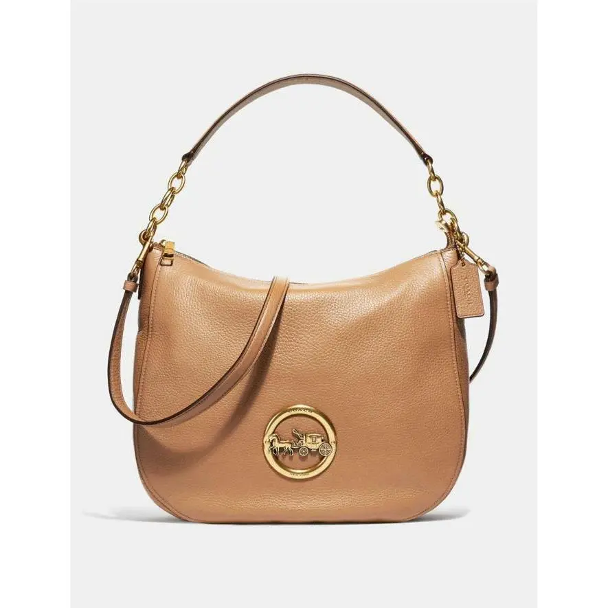 Coach F31400 Leather Elle Hobo in Light Saddle/old Brass Carriage Logo