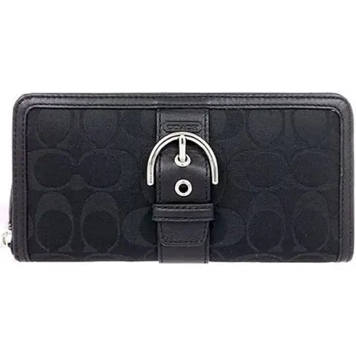 Coach 50095 Black Campbell Signature Buckle Zip Around Accordion Wallet Belo