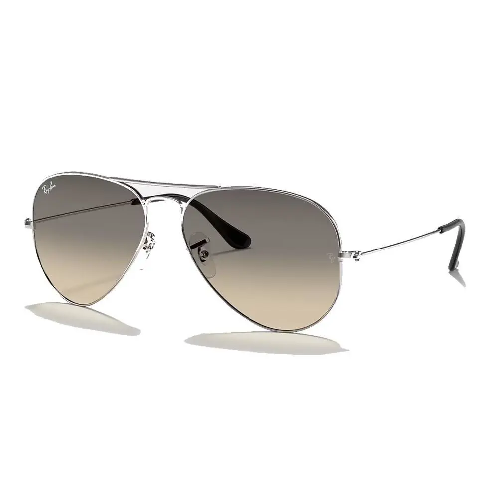 Ray-ban Aviator Men`s Sunglasses Large Metal Polished Silver Light Grey Gradient - Frame: Silver, Lens: Gray